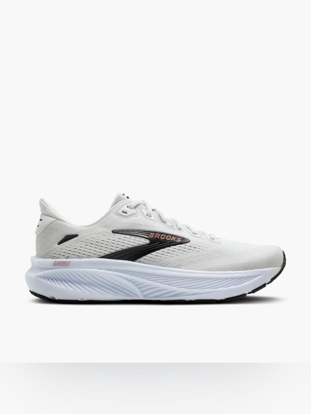 BROOKS GHOST 18 | WOMEN'S | WIDTH MEDIUM B | COLOR: WHITE-BLACK-ROSE GOLD